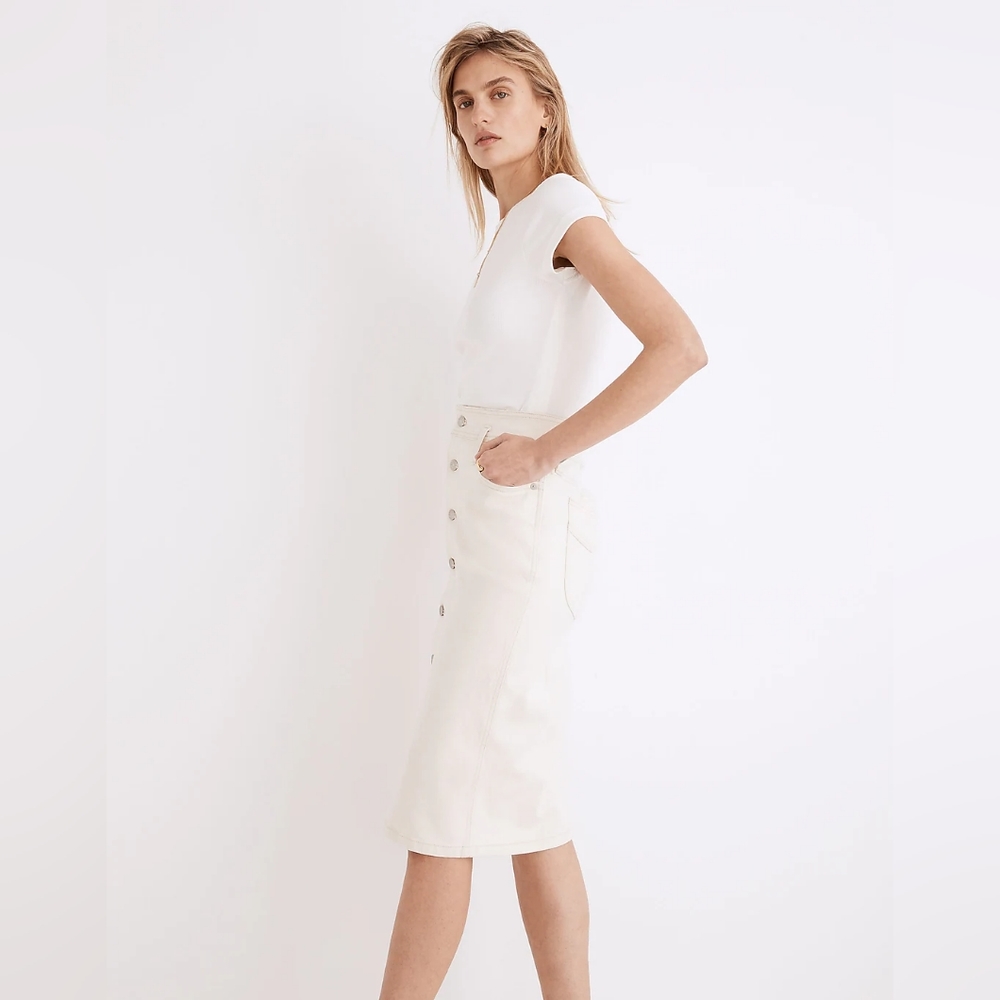Denim High-Waist Midi Skirt in Vintage Canvas Wash: Western Edition